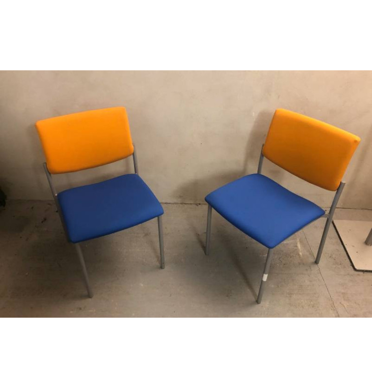 Kancelářská přísedící židle žluto-modré barvy - stohovatelná