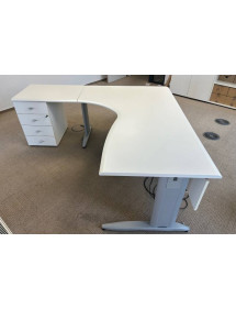 Kancelársky PC stôl s kontajnerom, biely dekor - LAS