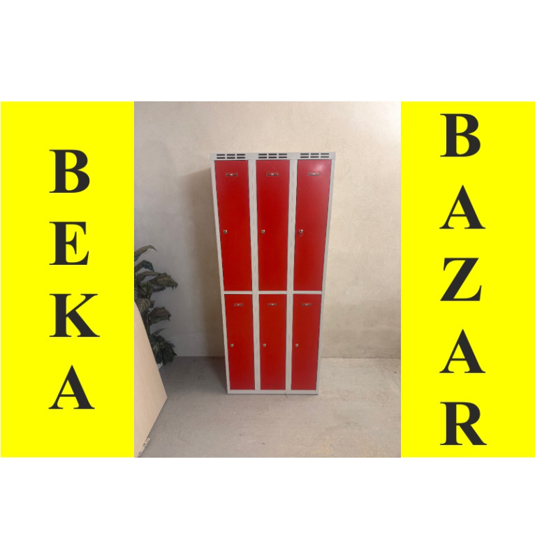 Plechová šatníková skriňa pre 6 osôb - červená