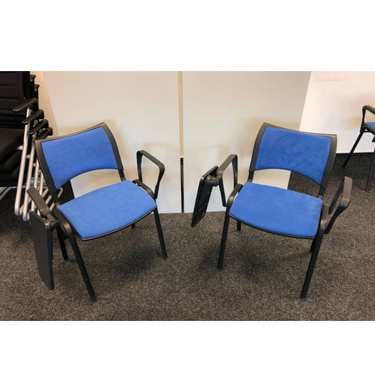 Kancelářské přísedící židle se stolečkem, stohovatelné- modré